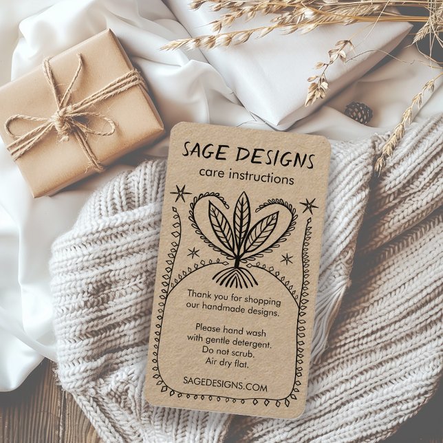 CARE INSTRUCTIONS Boho Whimsical Line Art Kraft Business Card (CARE INSTRUCTIONS Boho Whimsical Line Art Kraft Business Card Order Packaging Craft Handmade)