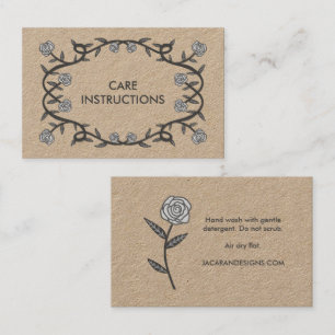 CARE INSTRUCTIONS Chic Elegant Rose Frame Floral  Business Card