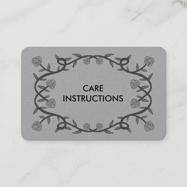 CARE INSTRUCTIONS Chic Elegant Rose Frame Luxe  Business Card (Front)