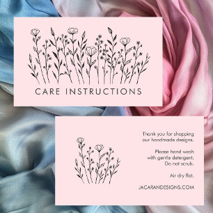CARE INSTRUCTIONS Chic Elegant Wildflower Blush Business Card