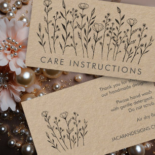 CARE INSTRUCTIONS Chic Elegant Wildflower Kraft Business Card