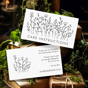 CARE INSTRUCTIONS Chic Elegant Wildflower Line Art Business Card