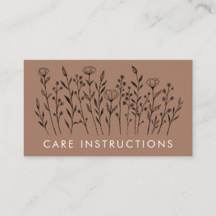 CARE INSTRUCTIONS Chic Elegant Wildflower Mocha Business Card