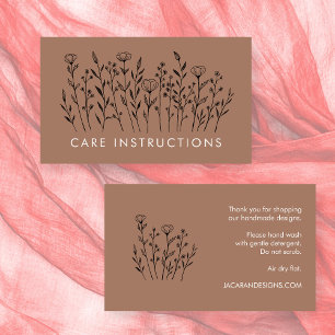 CARE INSTRUCTIONS Chic Elegant Wildflower Mocha Business Card