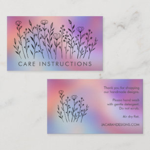 CARE INSTRUCTIONS Chic Elegant Wildflower TieDye Business Card
