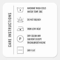 Care Instructions Clothing Product Square Stickers
