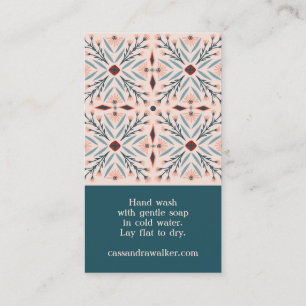 Care INSTRUCTIONS Elegant Floral Tiles Pink Business Card