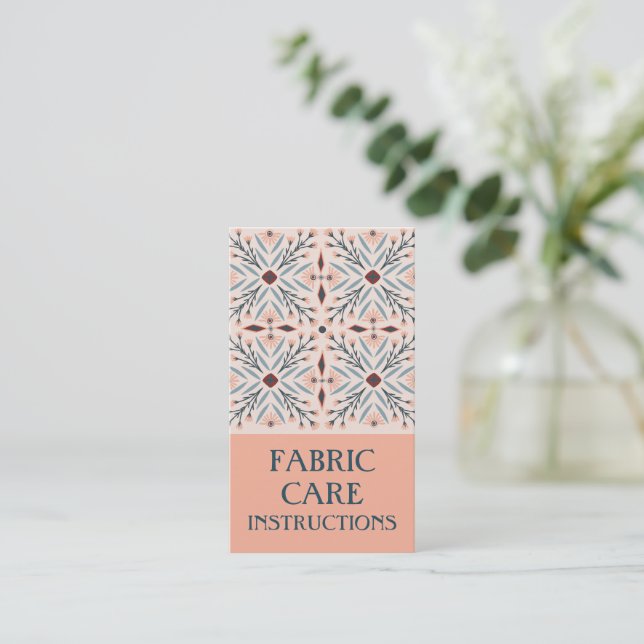 Care INSTRUCTIONS Elegant Floral Tiles Pink Business Card (Standing Front)