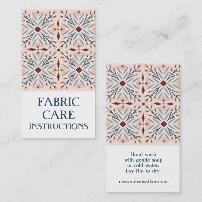Care INSTRUCTIONS Elegant Floral Tiles Pink Business Card (Front/Back)