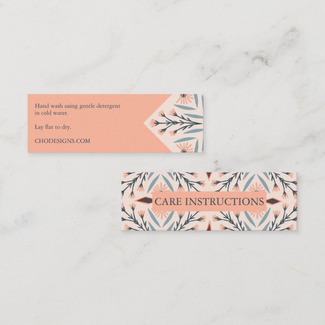 Care INSTRUCTIONS Elegant Floral Tiles Pink  Mini Business Card (Front/Back)