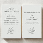 Care Instructions Neutral Botanical Small  Business Card<br><div class="desc">A soft sage green care card with a delicate botanical sprig and clean,  modern text. Thoughtfully designed to help handmade businesses share product care details in a calm,  professional way.</div>