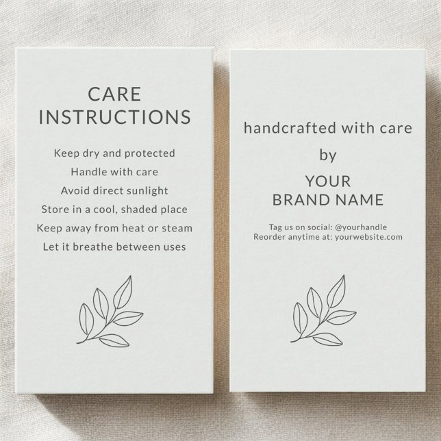 Care Instructions Neutral Botanical Small  Business Card (Creator Uploaded)