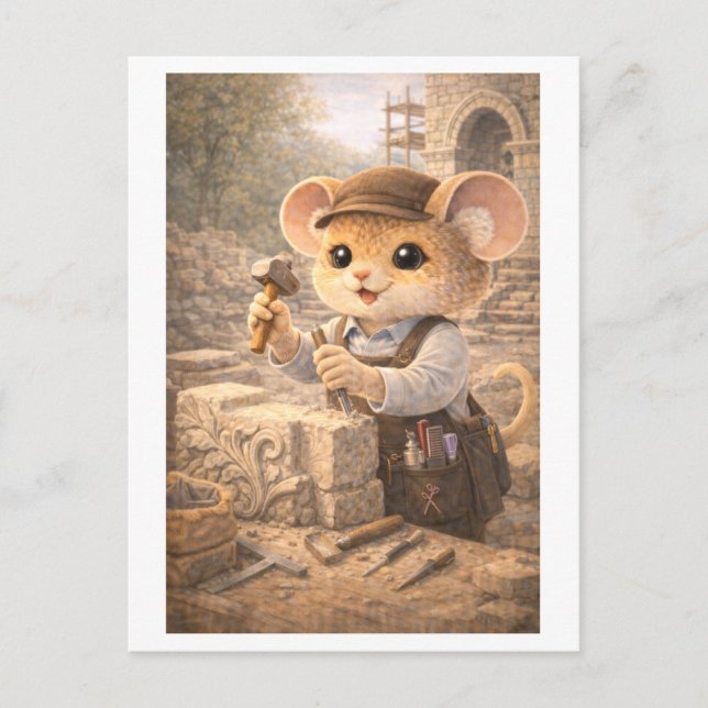 Career Mouse as Stone Mason Postcard (Front)