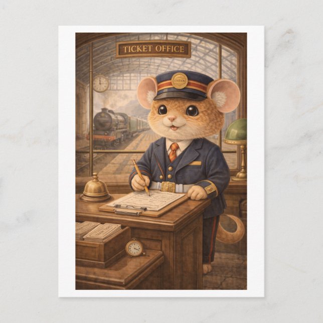 Career Mouse as Train Ticket Clerk Postcard (Front)