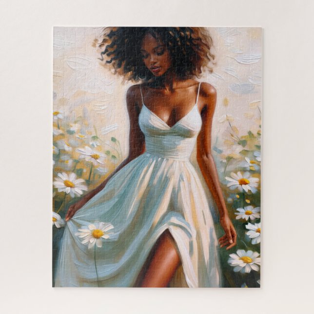 Carefree Black Woman Among Daisies Jigsaw Puzzle (Vertical)