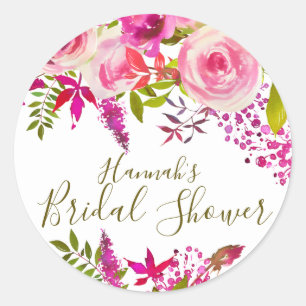 Carefree Boho Chic Pink Floral Bridal Shower Classic Round Sticker