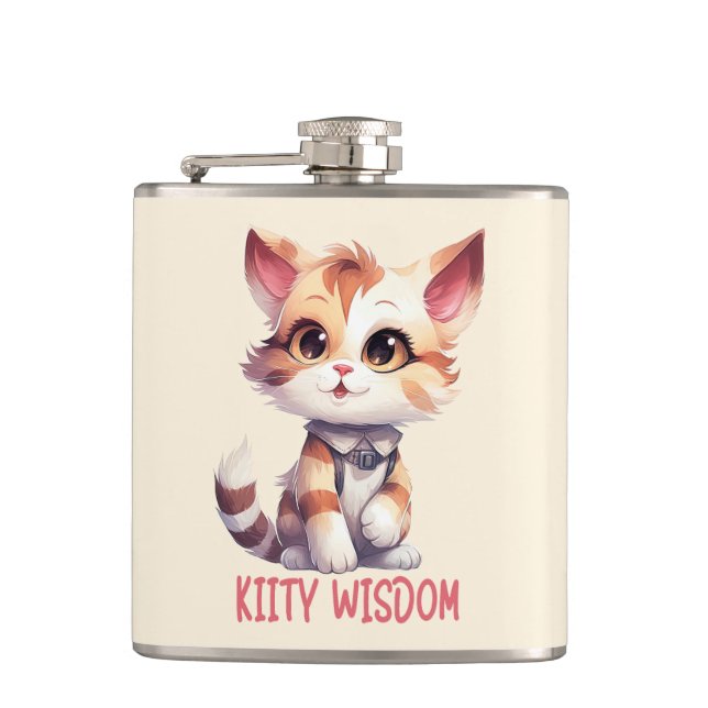 Carefree Cat Attitude – Playful Feline Design Hip Flask (Front)