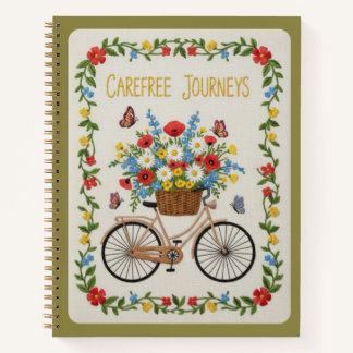 Carefree Journeys Embroidered Vintage Bicycle Notebook