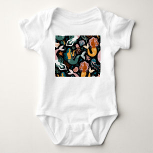 Carefree Mermaids Seashells Vintage Design Baby Bodysuit