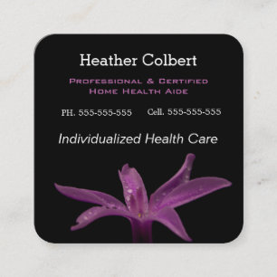 Caregiver Black and Cool Floral Professional Square Business Card