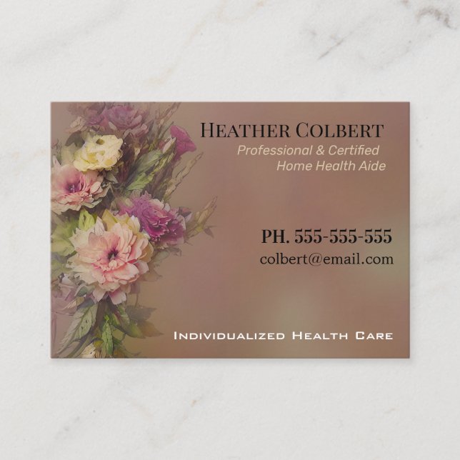 Caregiver Floral Friendly Professional Business Card (Front)