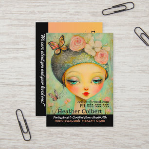 Caregiver Girl Butterfly Hat Helper Business Card