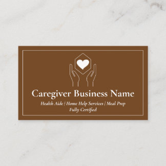 Caregiver heart hand brown business card