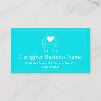Caregiver heart hand teal business card