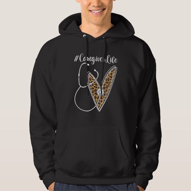 Caregiver Heart Leopard Animal Print Nursing Pract Hoodie (Front)