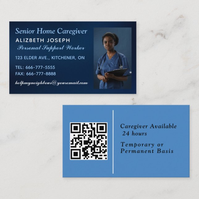 Caregiver Helpful Assistant photo QR Code Business Card (Front/Back)