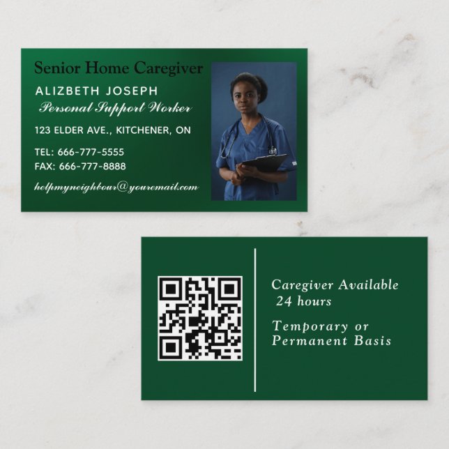 Caregiver Helpful Assistant photo QR Code Business Card (Front/Back)