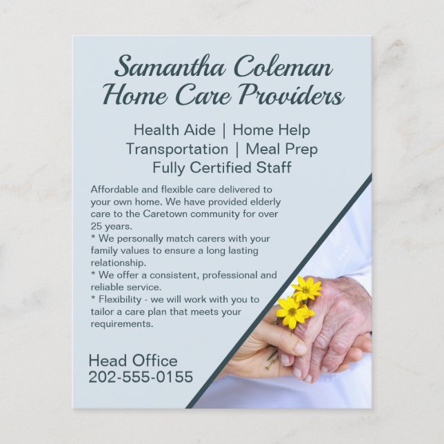 Caregiver Home Care Blue Promotional Business Flyer (Front)