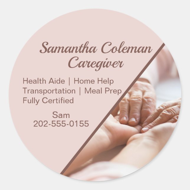 Caregiver Home Help Business Classic Round Sticker (Front)