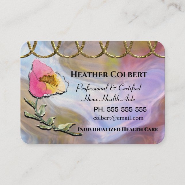 Caregiver Karina Beautiful Floral Professional Business Card (Front)