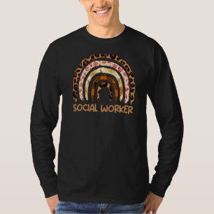 Caregiver leopard look rainbow I am social worker  T-Shirt