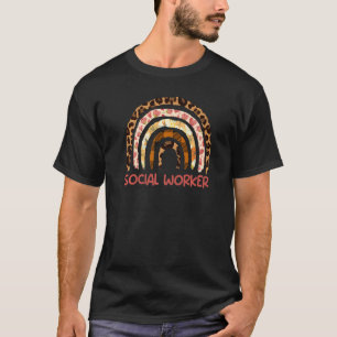 Caregiver leopard look rainbow I am social worker T-Shirt