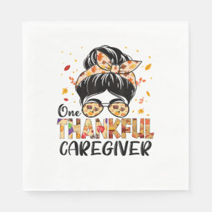 Caregiver One Thankful Messy Bun Thanksgiving Fall Napkin
