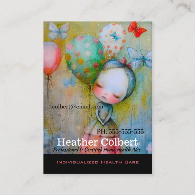 Caregiver Precious Butterfly Girl Business Card (Front)