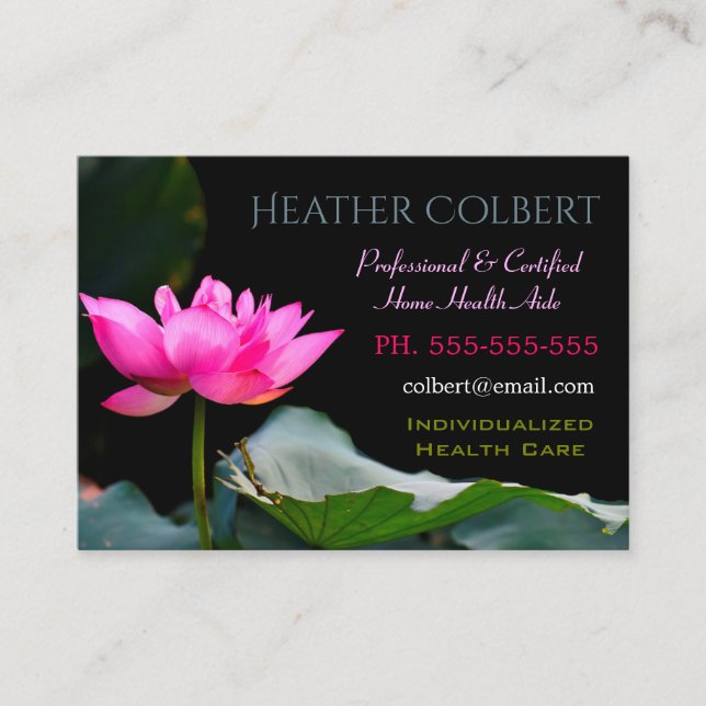 Caregiver  Pretty Pink Flower Happy Professional Business Card (Front)