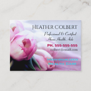Caregiver  Pretty Pink Tulips Happy Professional Business Card