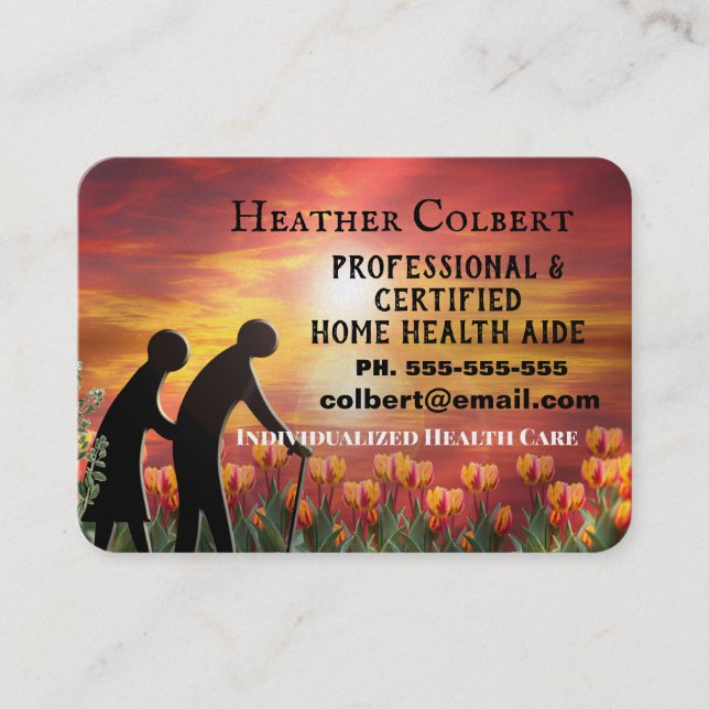 Caregiver Sunset Floral Professional Business Card (Front)