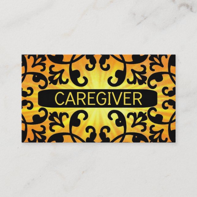 Caregiver Sunshine Damask Business Card (Front)