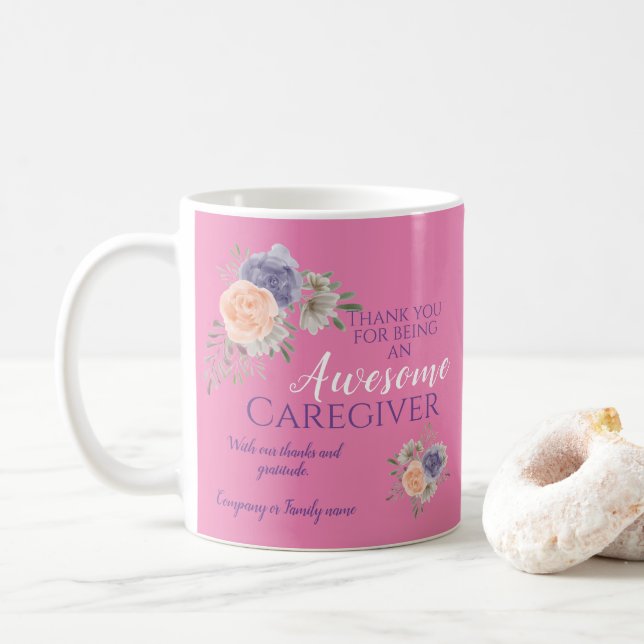 Caregiver Thank You Appreciation Floral Pink Coffee Mug (With Donut)