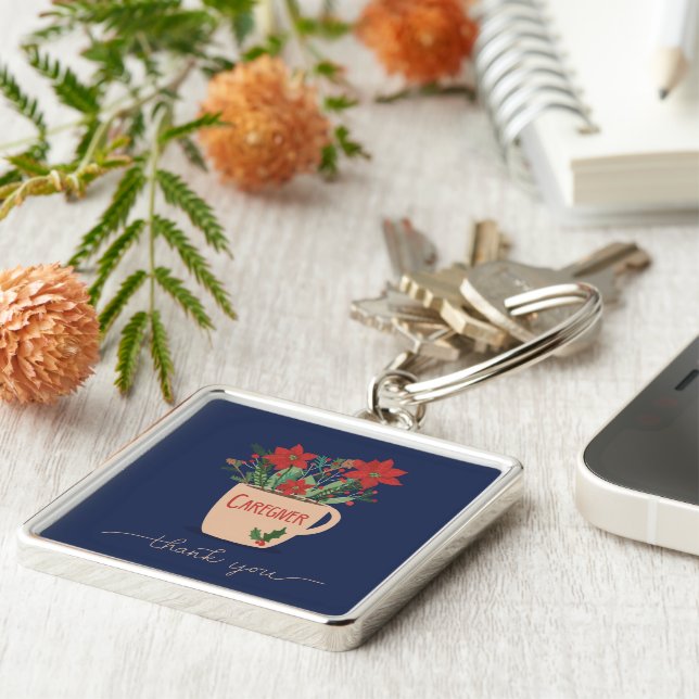 Caregiver Thank You at Christmas Poinsettias Key Ring (Side)