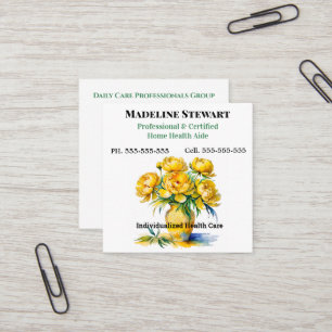 Caregiver Yellow Peony Square Professional Square Business Card