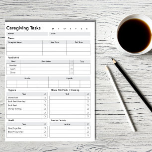 Caregiving Tasks Log, Aging Parents Notepad
