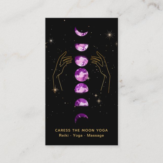 *~* Caress Moon Violet Purple Phases + Hands Star Business Card (Front)