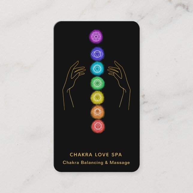 *~* Caress The Chakra Symbols +  Healing Hands Business Card (Front)