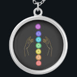 *~* Caress The Chakra Symbols    Healing Hands Silver Plated Necklace<br><div class="desc">Silver Plated JEWELRY WITH INTENTION (R) - Energetically Enhanced Jewellery. Chakra and Healing Hands on a Black background. As a professional distance spiritual energy healer since 2001, I have learned, developed and utilised the power of energy healing intention. All my JEWELRY WITH INTENTION (R) carries the healing energy of positive...</div>