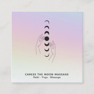 *~* Caress The Moon Phases Celestial Hands Rainbow Square Business Card